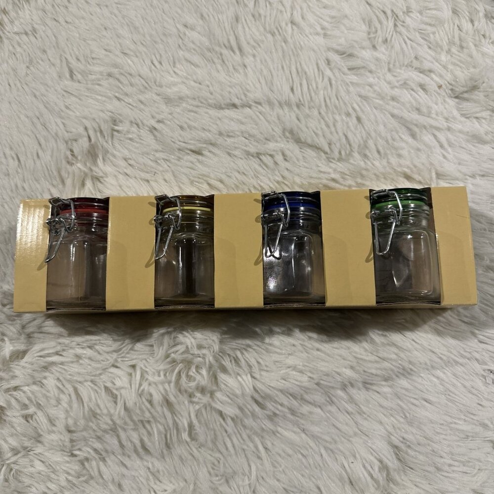 Grant Howard set of 4 square mini B&T Spice Jars with color lid NEW